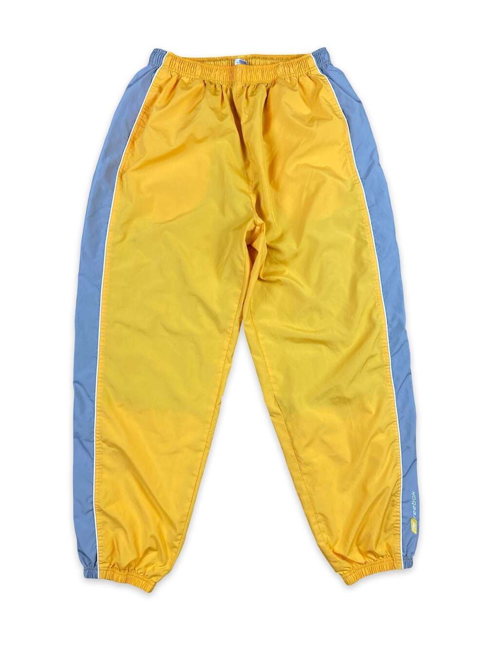 Vintage Reebok Yellow and Light Blue Nylon Track Pants with Ankle Zippers